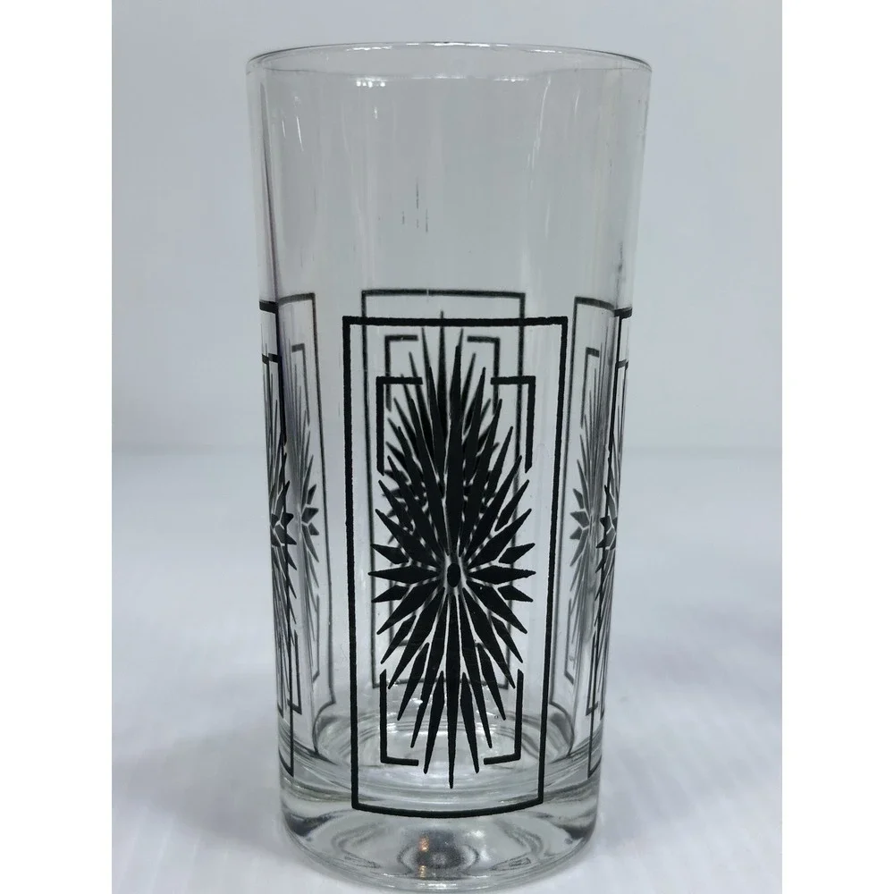 4 Vintage Atomic Mid Century Modern‎ Black Starburst Drinking Glass Tumbler